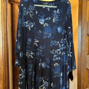 Roz & Ali Navy Floral Long Sleeve Dress